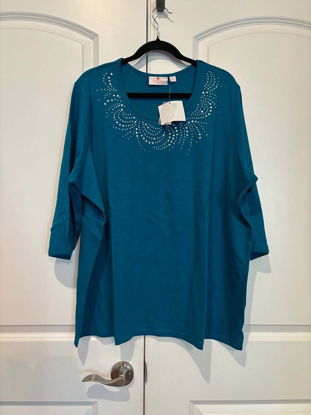 Quacker Factory Rhinestone Embellished Tunic Top Size 3X Turquoise